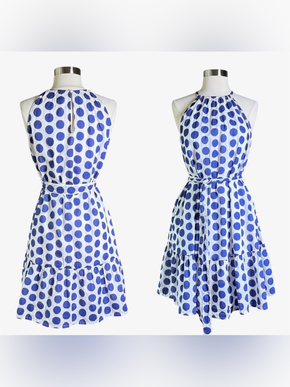 Boden White Halter Mini Dress with Blue Polka Dots - Picture 2 of 16